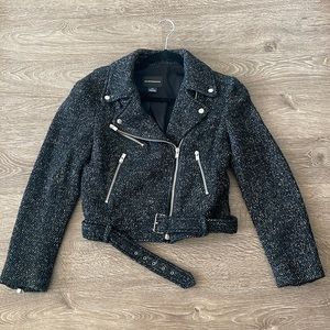 Black/White Mixed Media Wool Moto Jacket